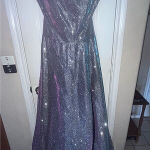 Elegant Silver Glitter Prom Dress